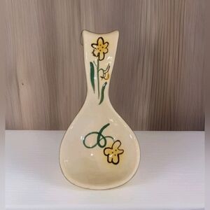 VINTAGE CALIFORNIA POTTERY SPOON REST WITH HAND PAINTED FLOWERS